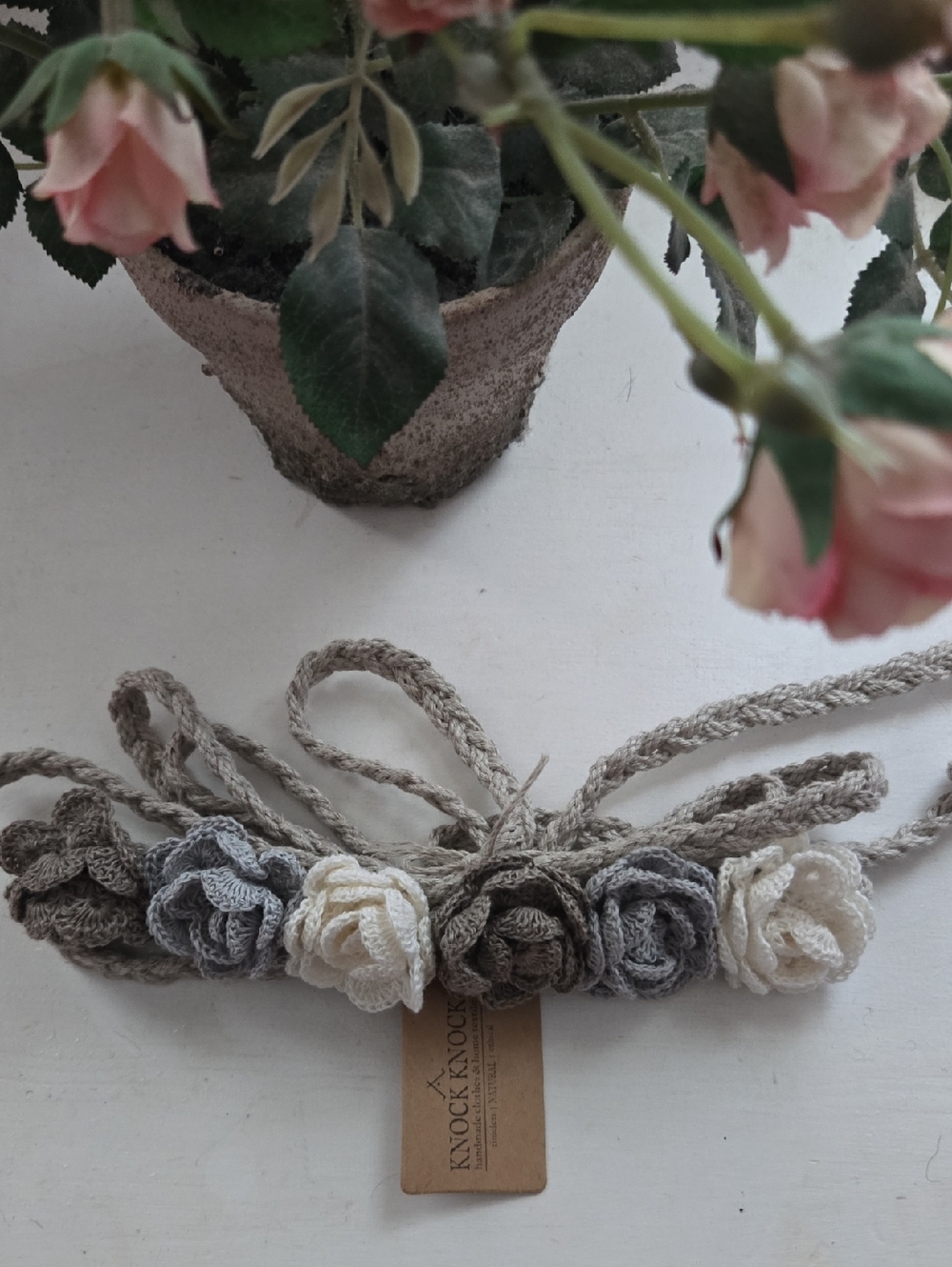 New Knock Knock Linen Handmade Crochet Floral Belt Head Band - Picture 3 of 12